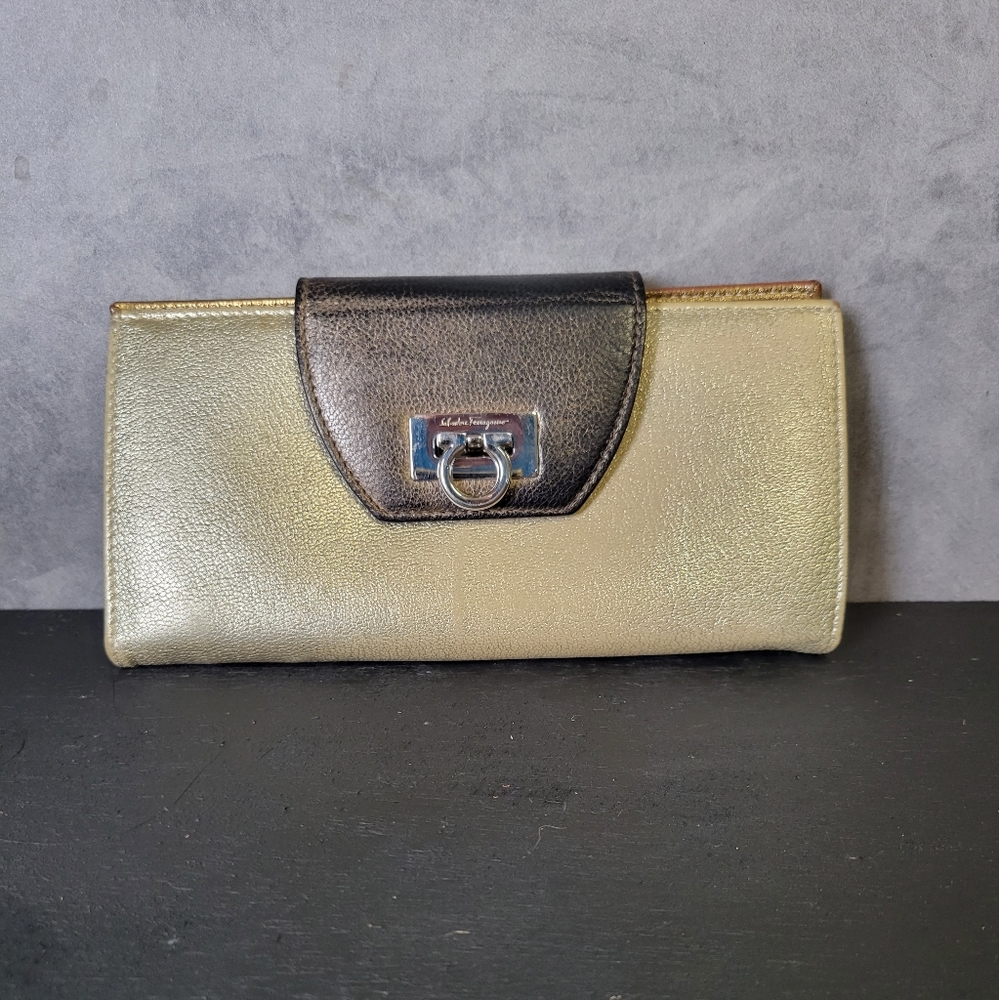 Salvatore Ferragamo metallic long leather wallet